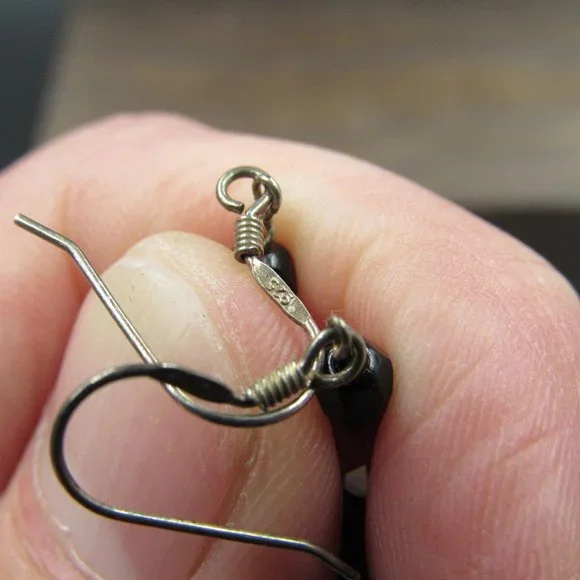 Sterling Silver Red Black Faceted Stone Dangle Earrings Vintage - Picture 3 of 5